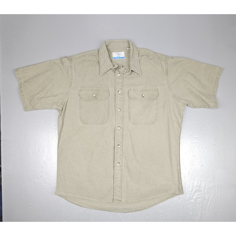 Vintage 70's Sears Perma-Prest Button Up Shirt Mens XL Tan Made in‎ USA